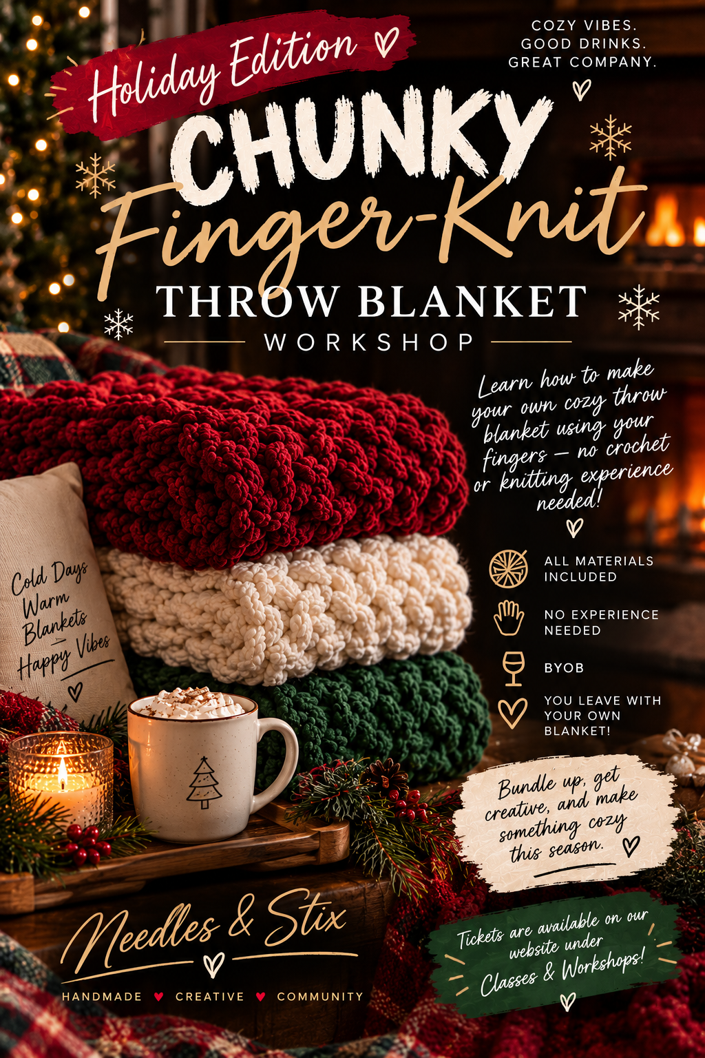 Chunky Finger Knit Throw Blanket "Holiday Edition"