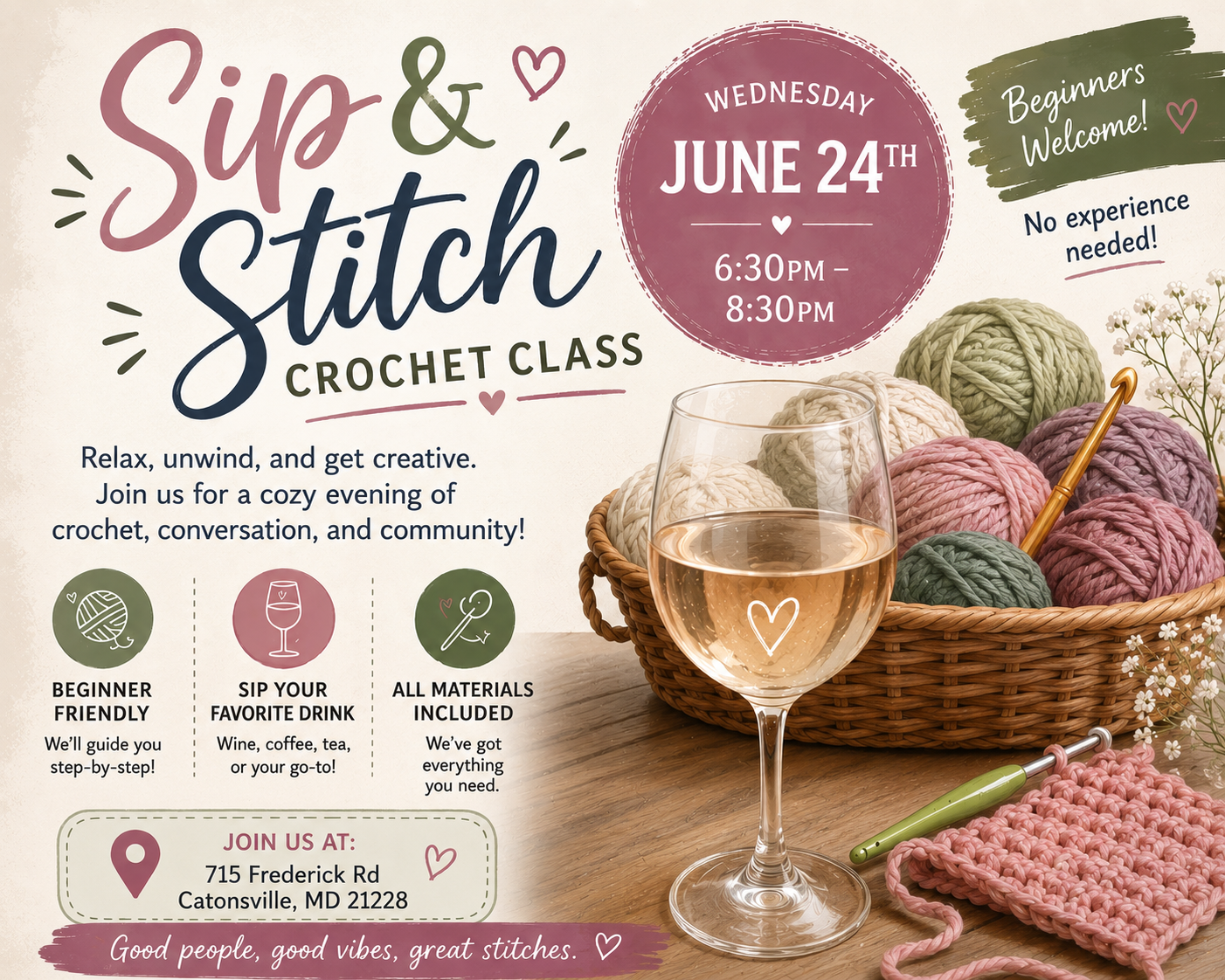 Sip & Stitch: Wine Down and Crochet