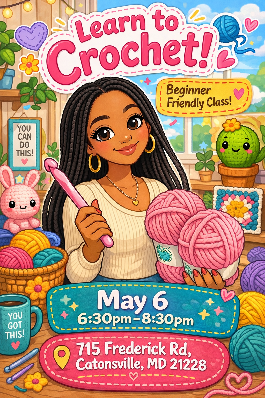 Sip & Stitch (Beginner Crochet  Class)