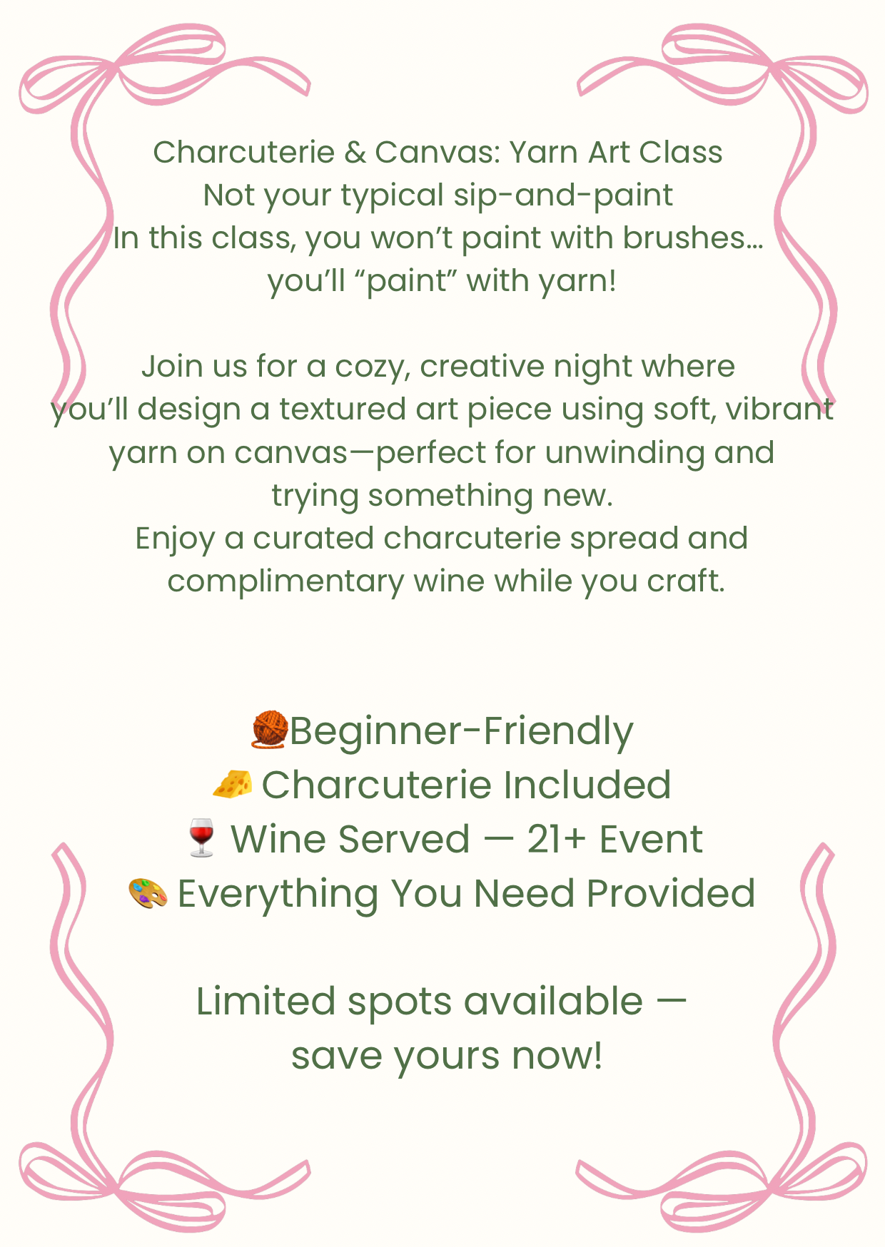 Charcuterie & Canvas: A Yarn Art Experience (21+ Event)
