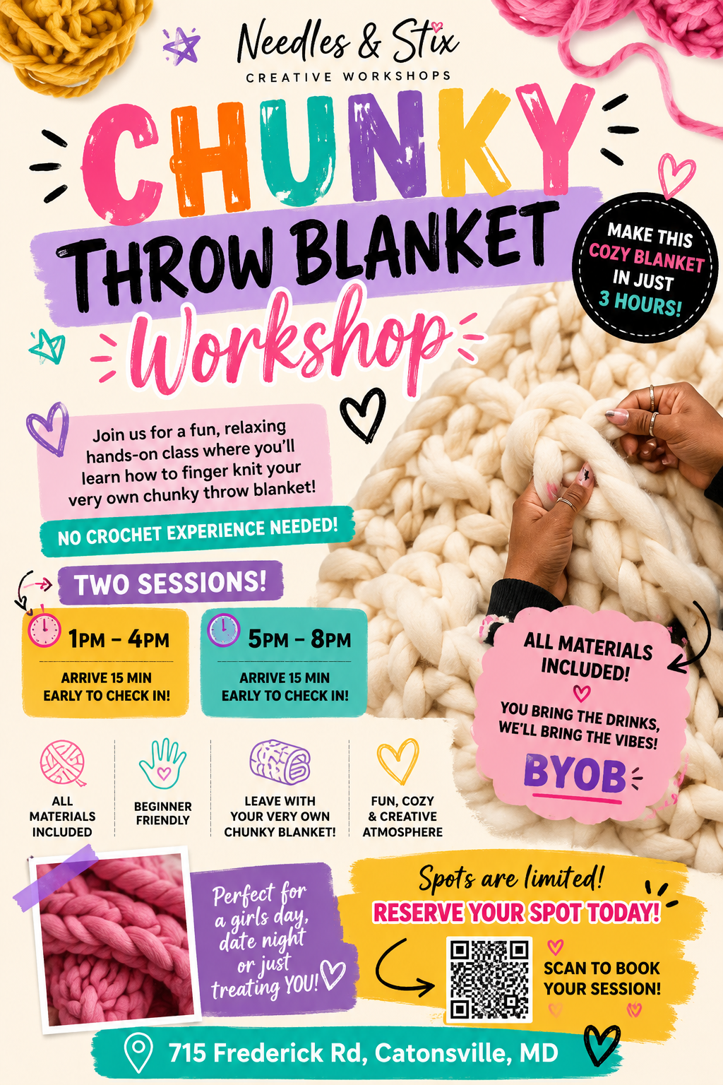 Chunky Finger-Knit Throw Blanket Workshop
